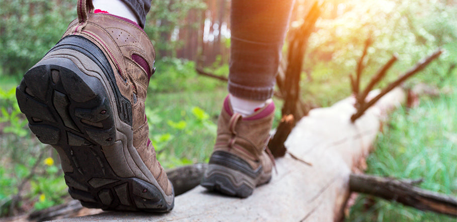 hiking boots in use