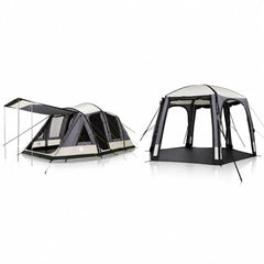 Enterprise 1 V3 blackout inflatable tent and Enterprise Shelter V2, shown separately side by side; both included in the combo and not connected.