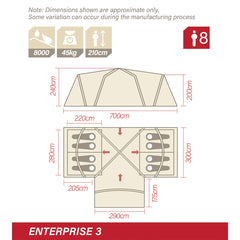 Enterprise 3 dimension diagram: 700 cm width, 300 cm body depth, 175 cm vestibule depth; dimensions approximate