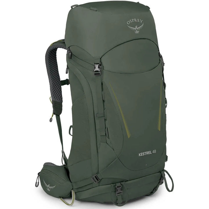 Osprey Kestrel 48 in Bonsai Green, three-quarter front view
