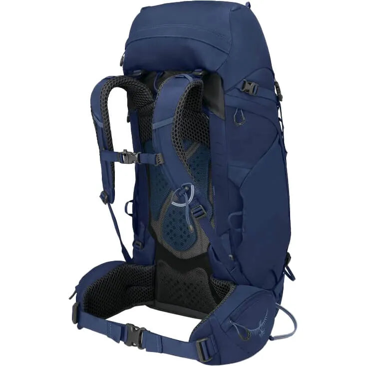 Osprey Kyte 48 in Serenity Blue, harness and backpanel view