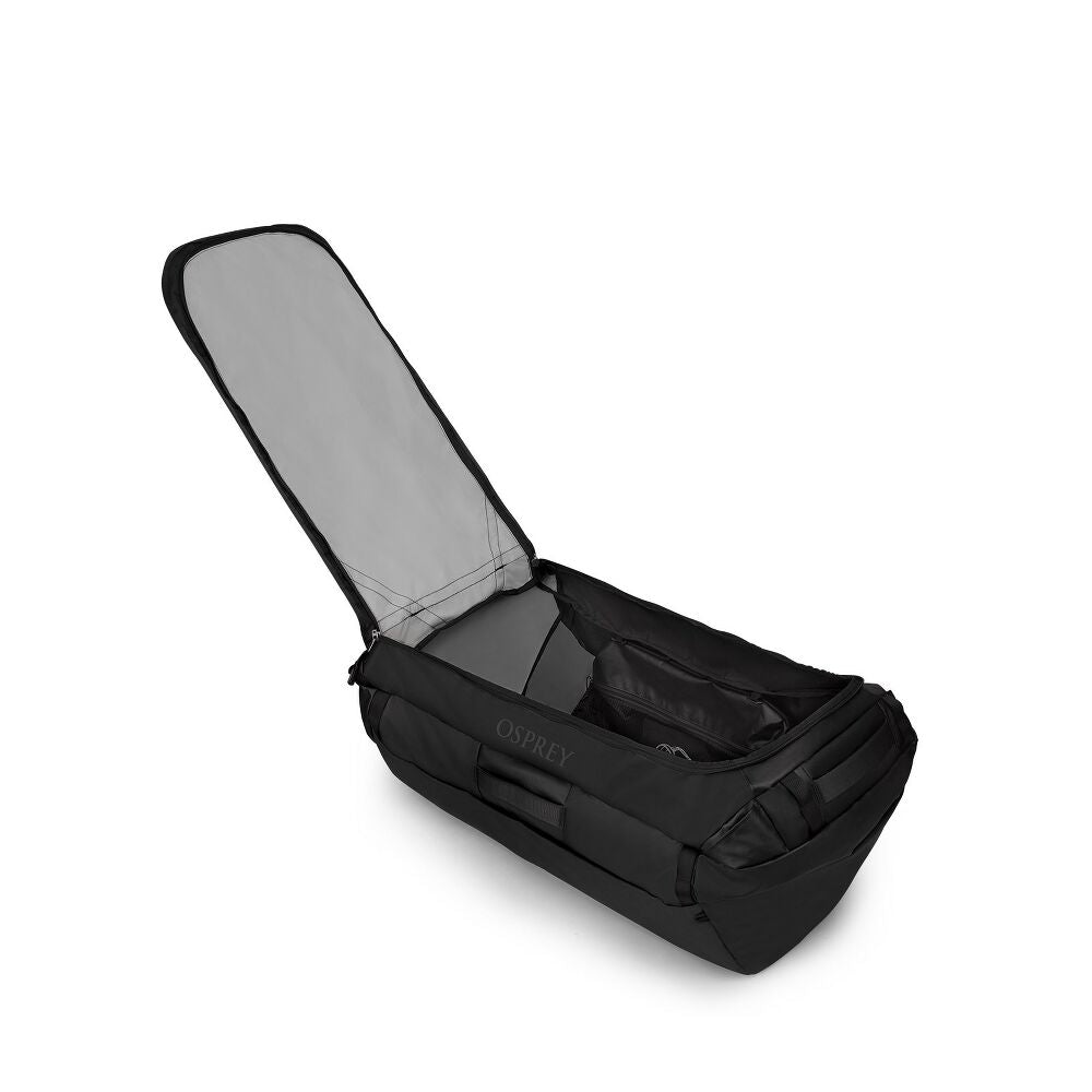 Osprey Transporter Duffel 150 in Raven Black/Black - open main compartment