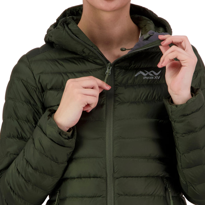 Womens Peak XV Zephyr Down Jacket in Frontier Green, product photograph 8