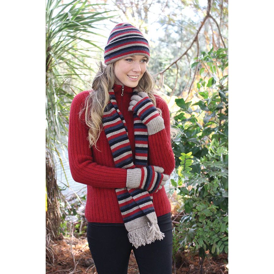 Possum Merino Multi Striped Beanie - Lothlorian Knitwear