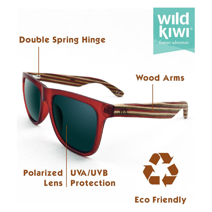 Wood Sunglasses Polarised for Men and Women - Dark Red