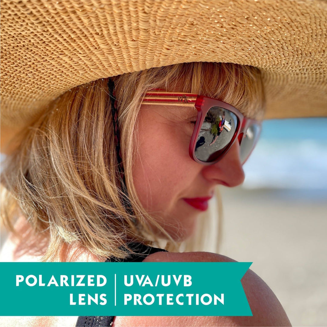 Wood Sunglasses Polarised for Men and Women - Dark Red