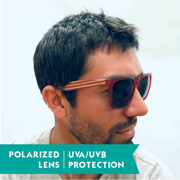 Wood Sunglasses Polarised for Men and Women - Dark Red